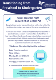 CHSC Parental Education Night - Transitioning from Preschool to Kindergarten